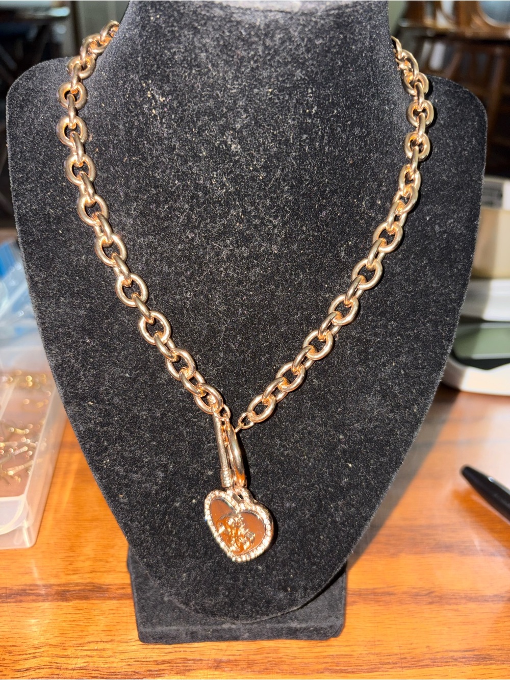 Gold-Tone Heart Pendant Chain Necklace - Women Jewelry 10 1/4 inches